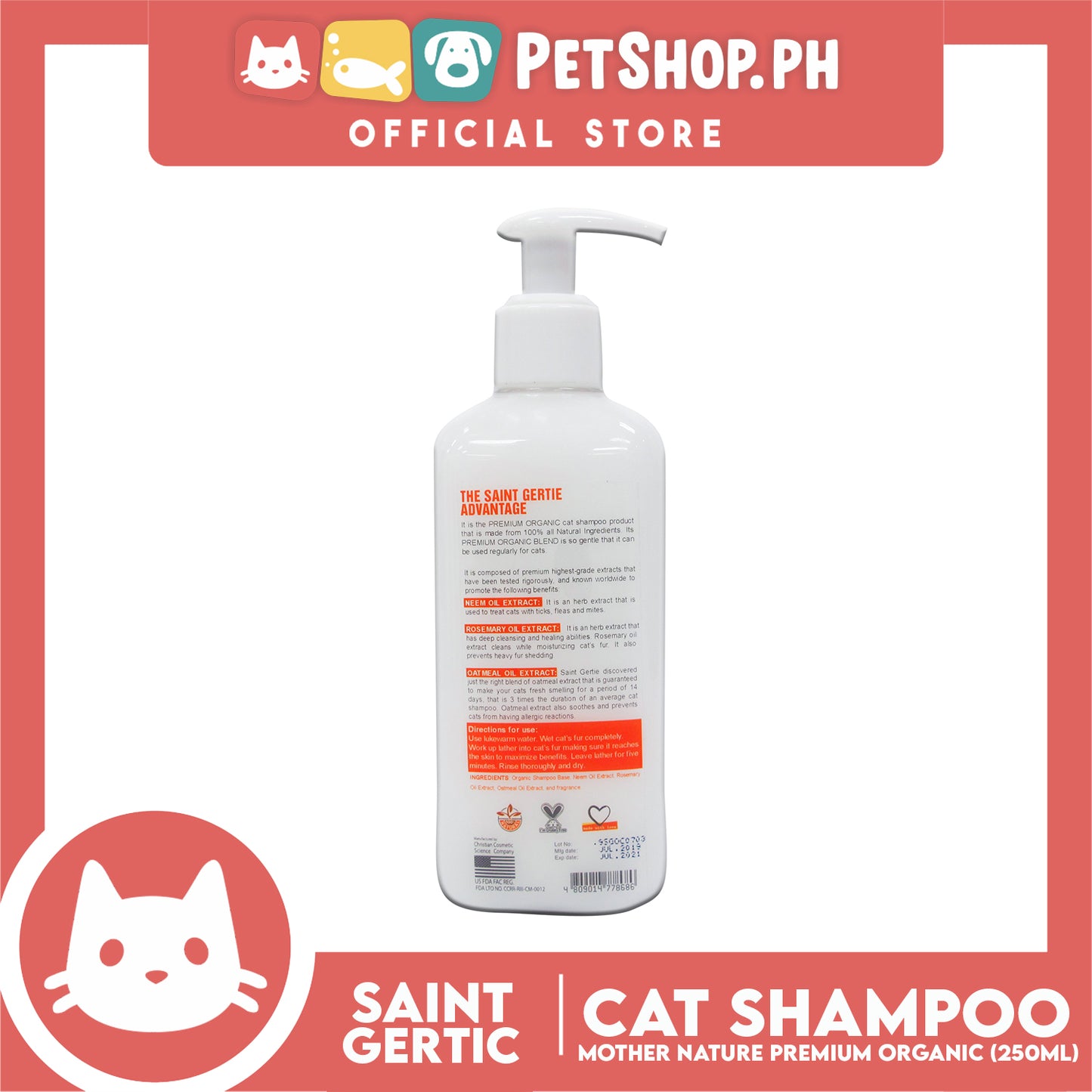 Saint Gertie Premium (Mother Nature Scent) 250ml Organic Cat Shampoo