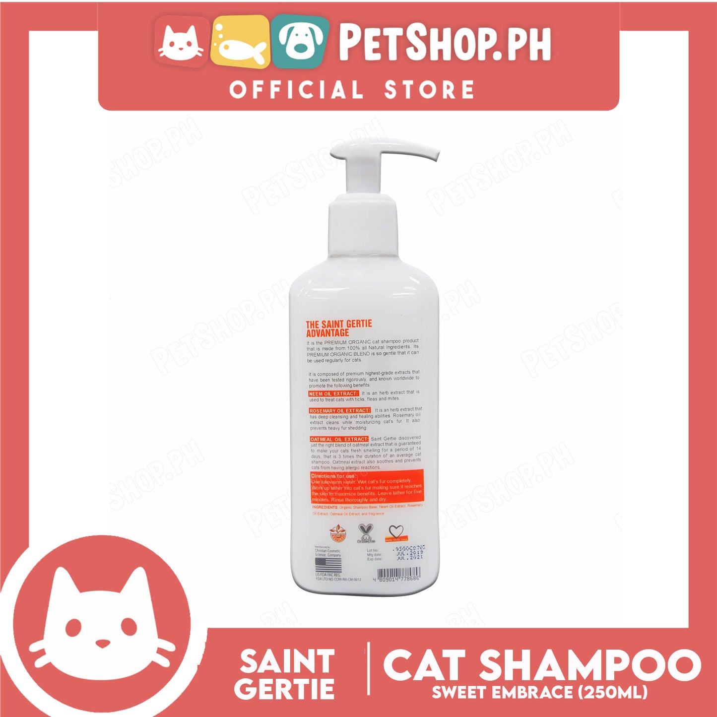Saint Gertie Premium (Sweet Embrace Scent) 250ml Organic Cat Shampoo