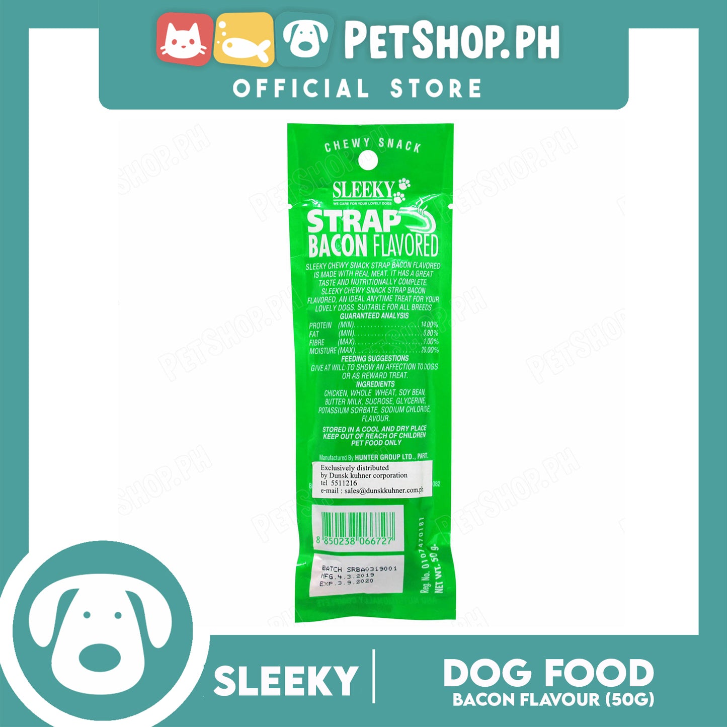 Sleeky Chewy Strap Bacon Flavored 50g Dog Treats