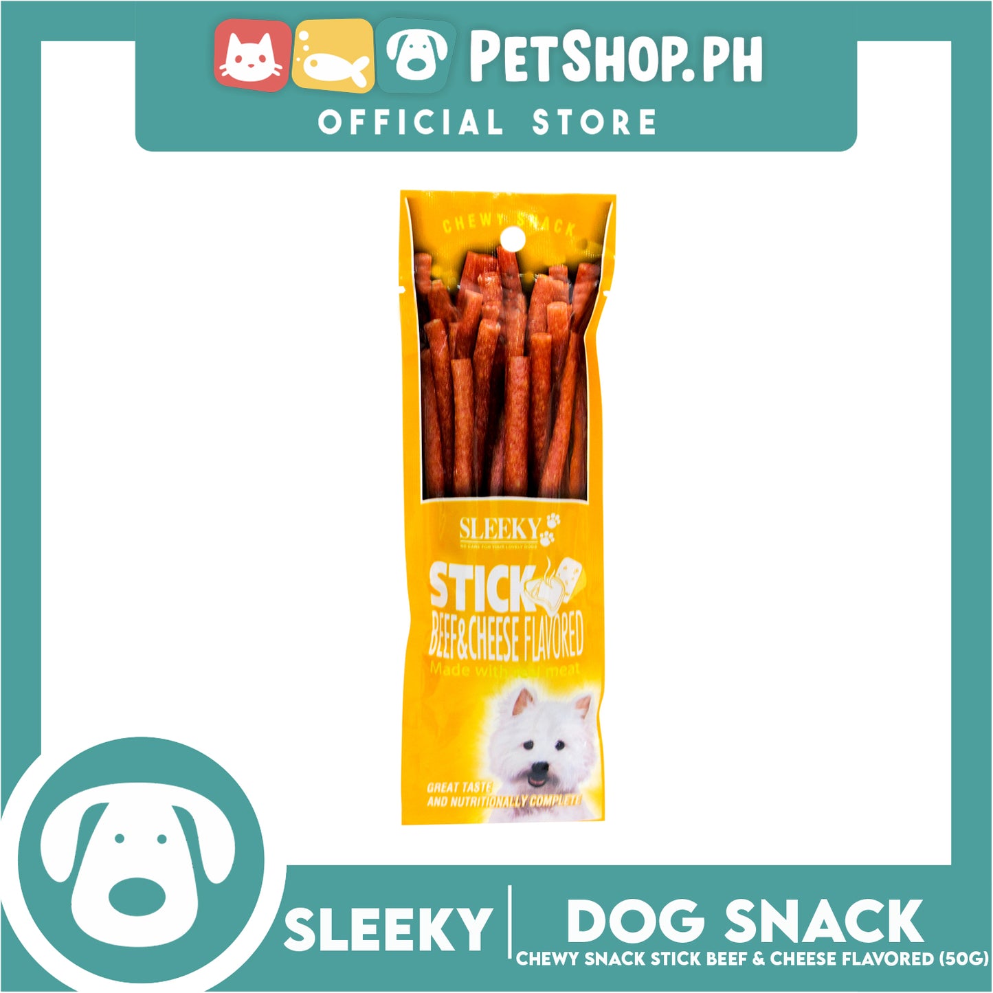 Sleeky Chewy Snack Stick Beef and Cheese Flavored 50g Dog Treats