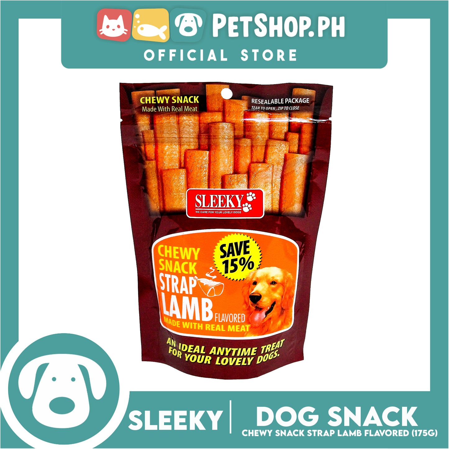 Sleeky Chewy Strap Lamb Flavored 175g Dog Treats