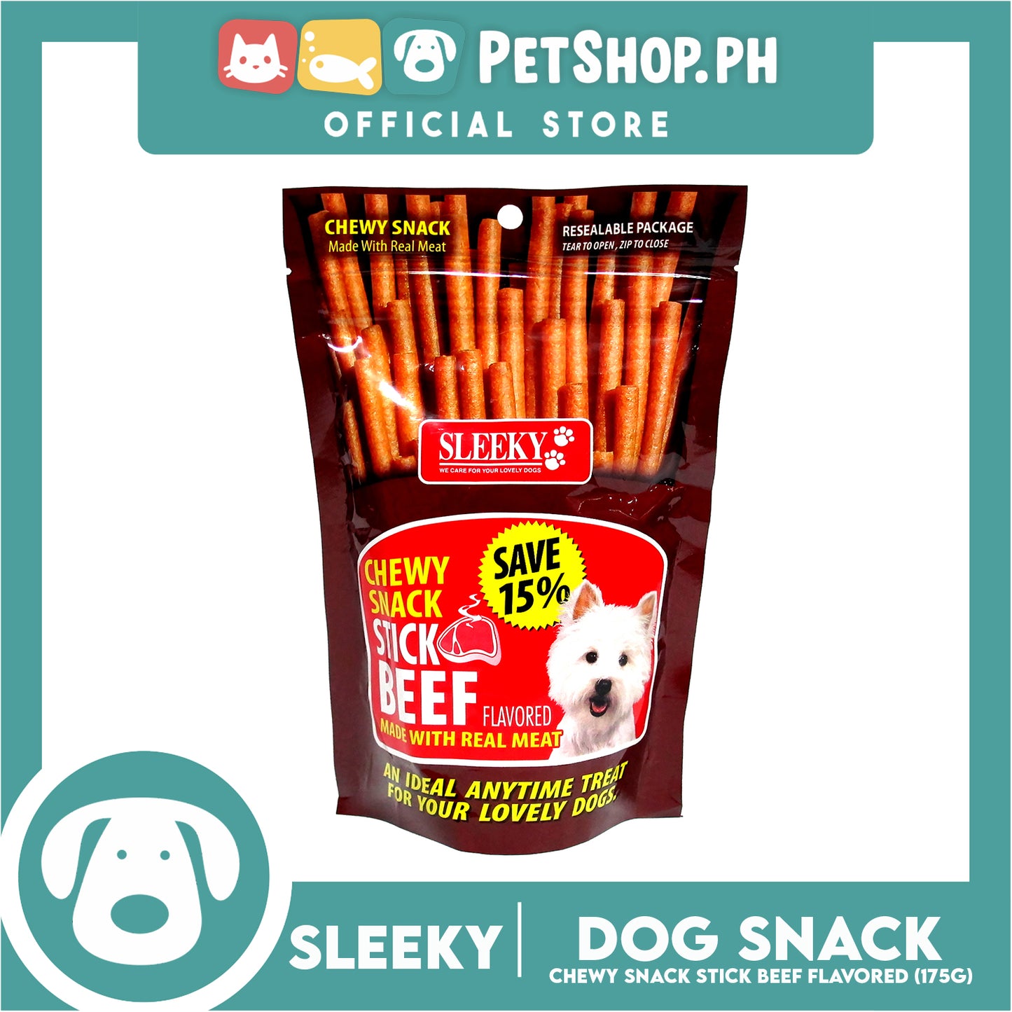 Sleeky Chewy Snack Stick Beef Flavored 175g Dog Treats