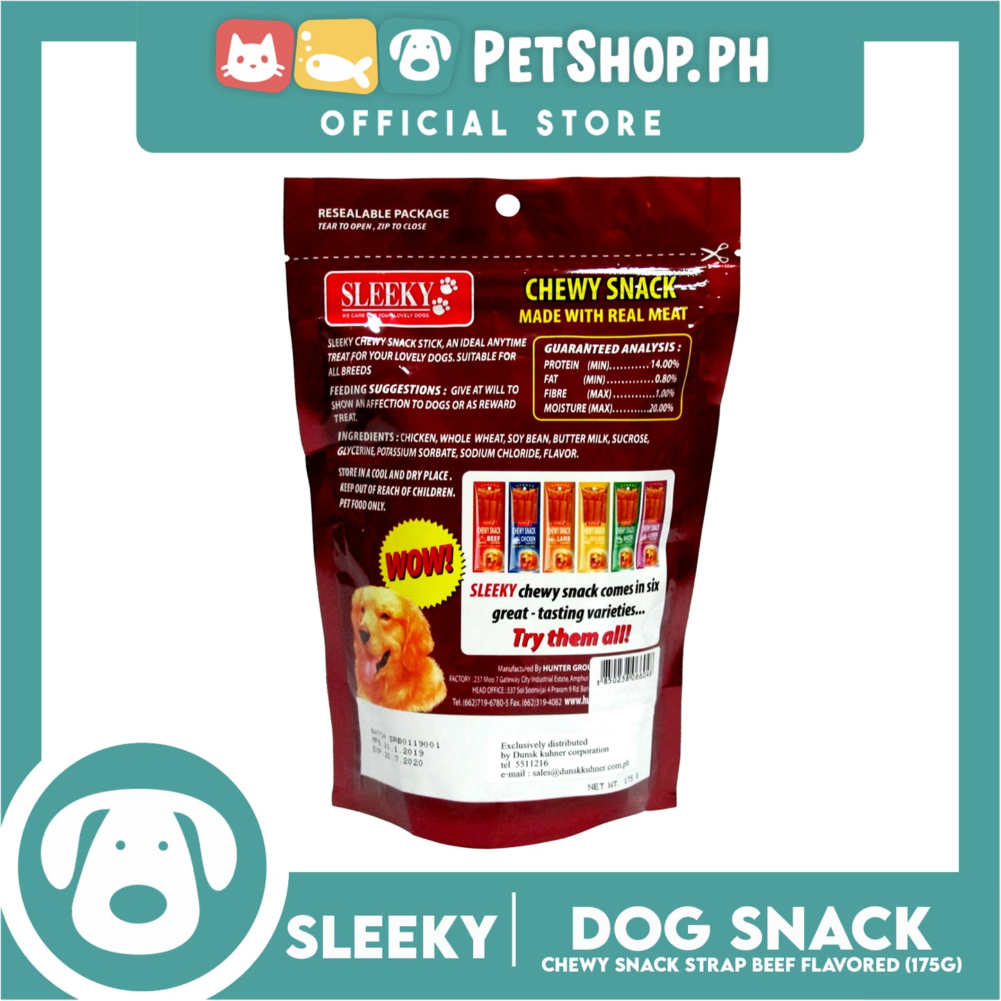 Sleeky Chewy Strap Beef Flavored 175g Dog Treats