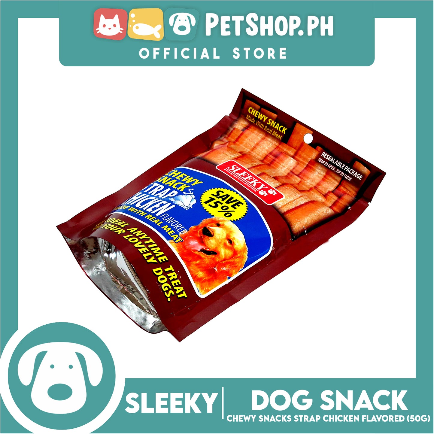 Sleeky Chewy Strap Chicken Flavored 50g Dog Treats