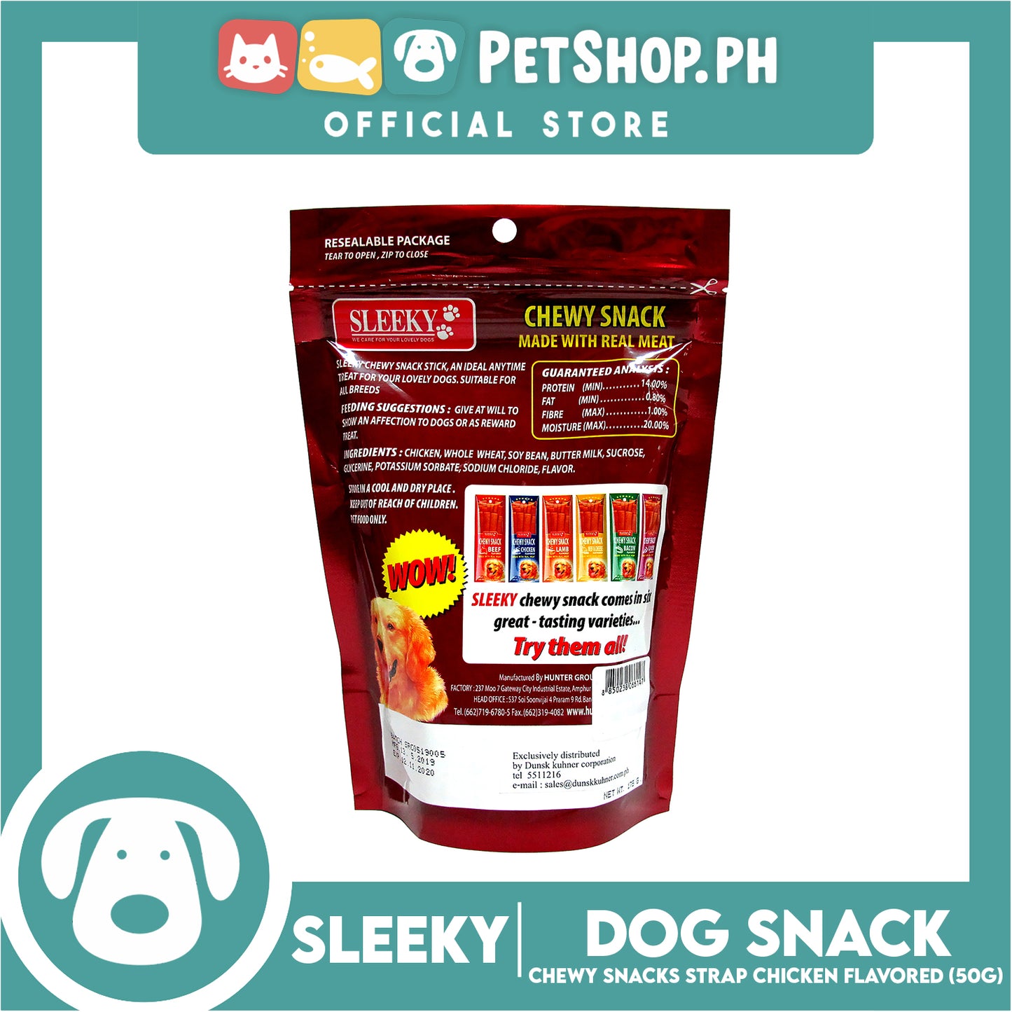 Sleeky Chewy Strap Chicken Flavored 50g Dog Treats