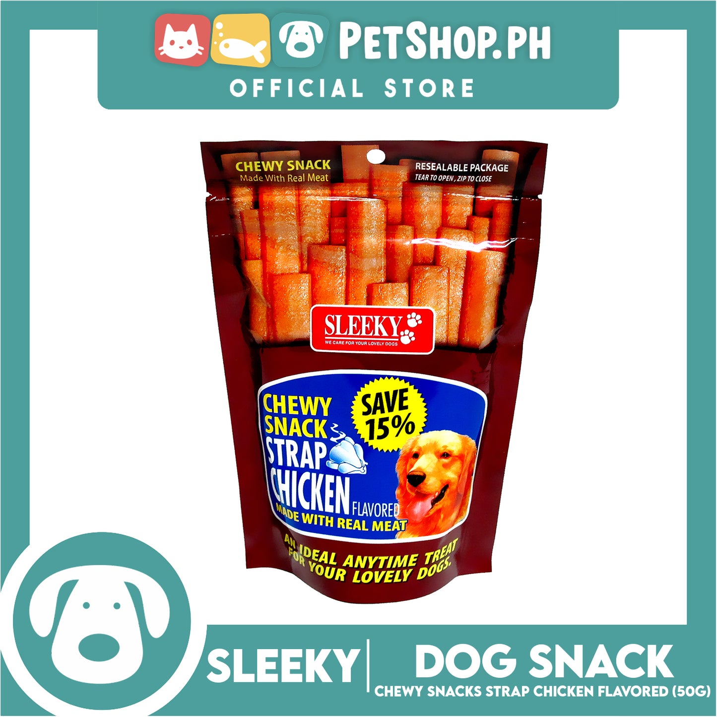 Sleeky Chewy Strap Chicken Flavored 50g Dog Treats