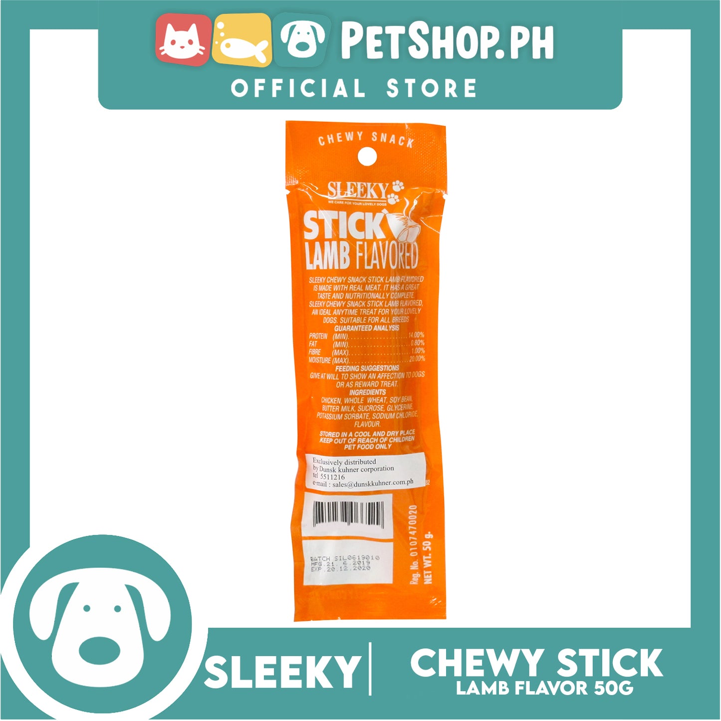 Sleeky Chewy Snack Stick Lamb Flavored 50g Dog Treats