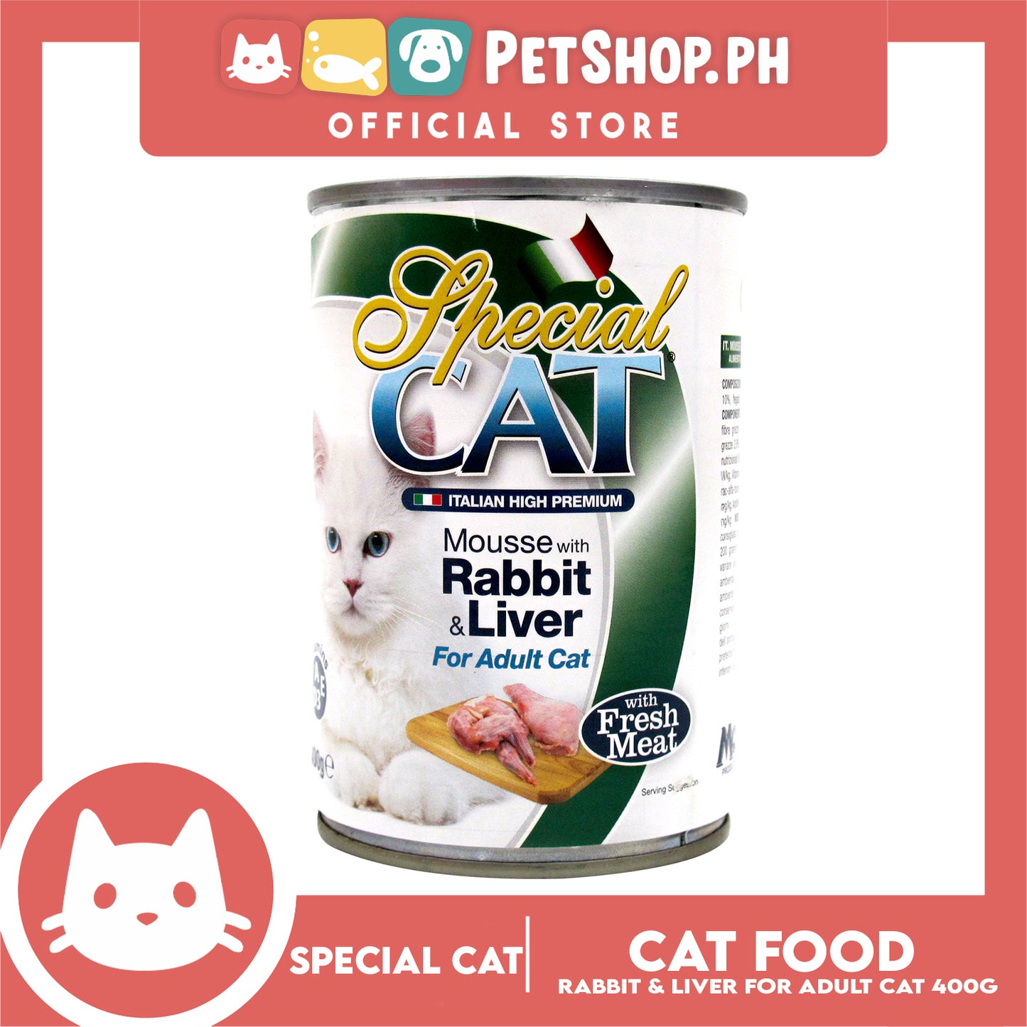 Monge Special Cat Mousse 400g (Rabbit and Liver) Cat Wet Food, Cat Canned Food