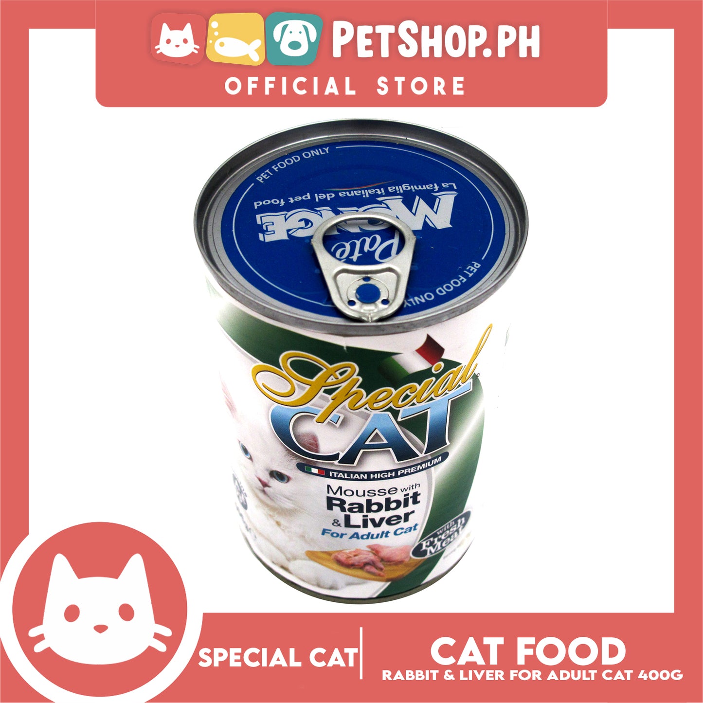 Monge Special Cat Mousse 400g (Rabbit and Liver) Cat Wet Food, Cat Canned Food