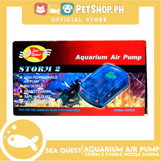 Sea Quest Aquarium Air Pump Storm 2 Double Nozzle (Blue)