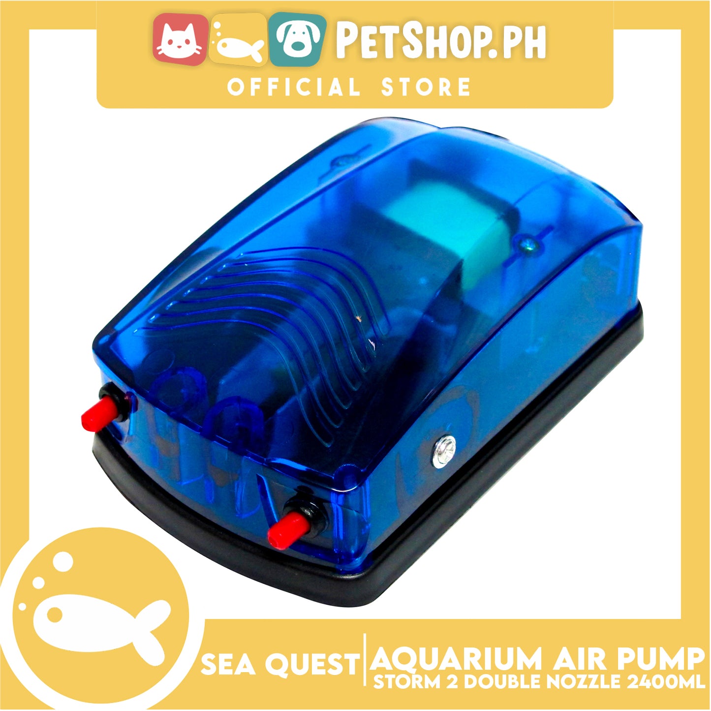 Sea Quest Aquarium Air Pump Storm 2 Double Nozzle (Blue)