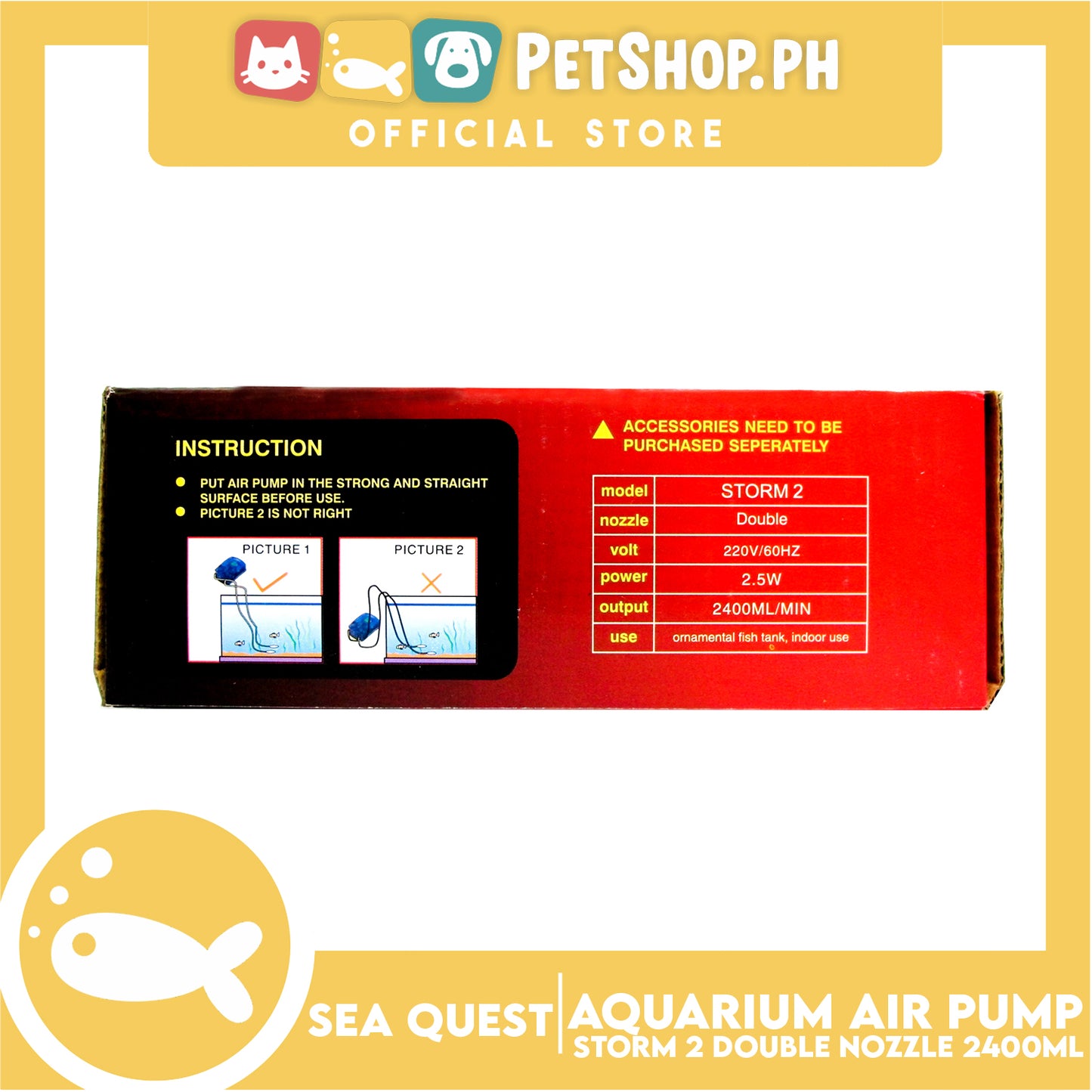 Sea Quest Aquarium Air Pump Storm 2 Double Nozzle (Blue)