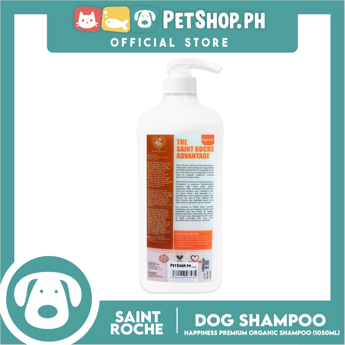Saint Roche Premium Organic (Happiness) 1050ml Dog Shampoo
