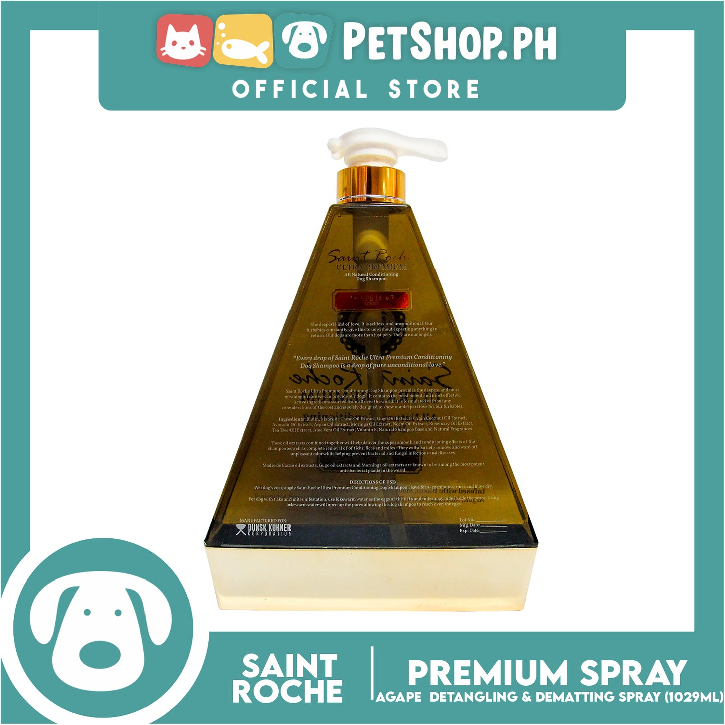 Saint Roche Ultra Premium All Natural Conditioning 1029ml (Agape) Dog Shampoo