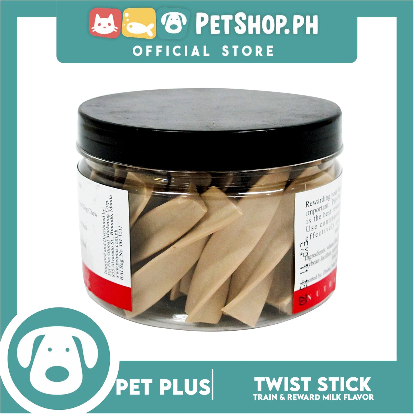Pet Plus Train and Reward Dental Star Stick In a Jar (Twist Bone Milk Flavor) 360 Brushing Action Designed for Dogs Reward Treats