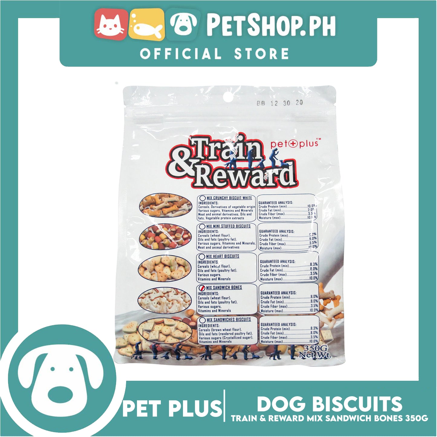 Pet Plus Train and Reward 350g (Mix Sandwich Bones Biscuits) Healthy and Nutritious Biscuits For Dogs