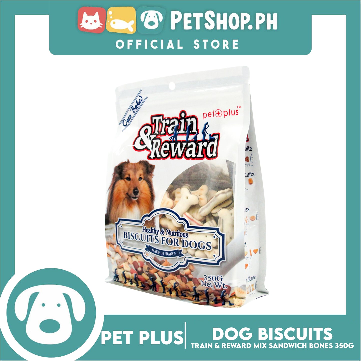 Pet Plus Train and Reward 350g (Mix Sandwich Bones Biscuits) Healthy and Nutritious Biscuits For Dogs