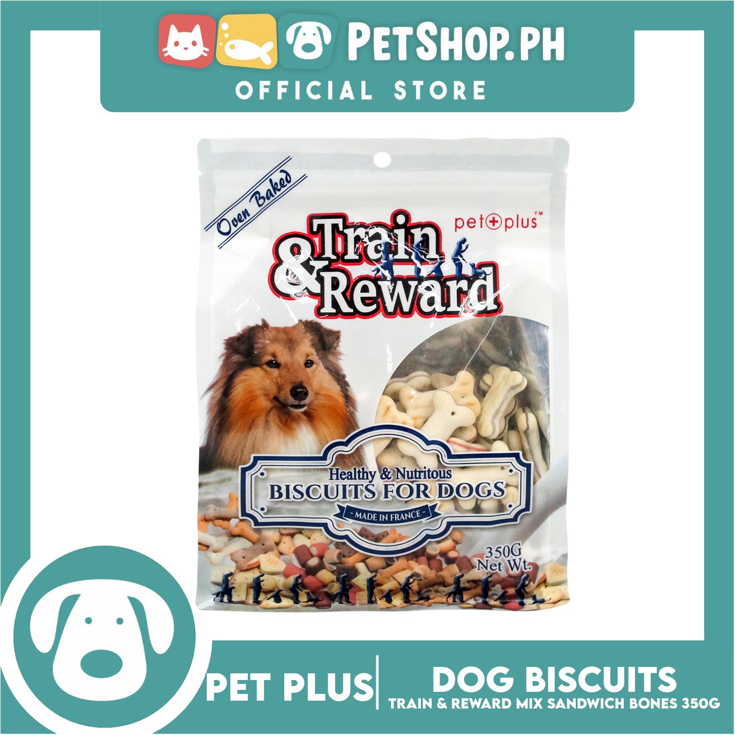 Pet Plus Train and Reward 350g (Mix Sandwich Bones Biscuits) Healthy and Nutritious Biscuits For Dogs