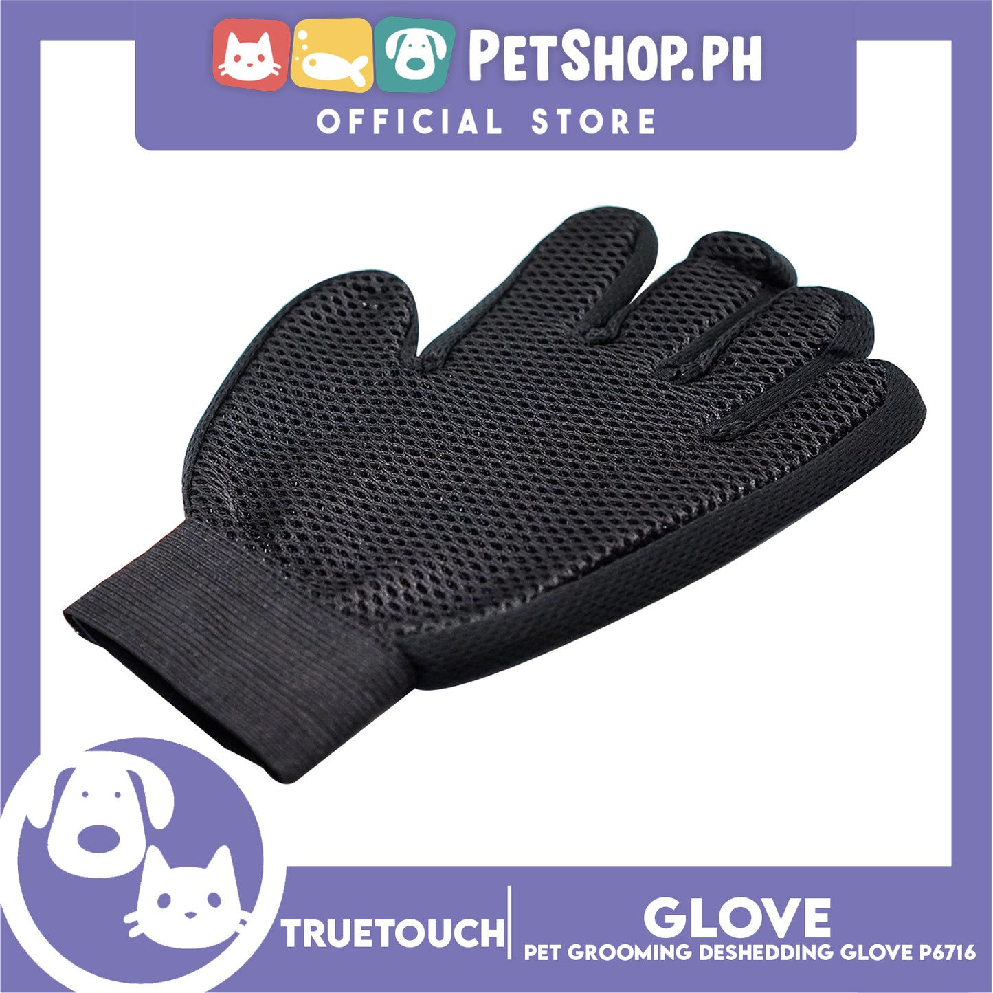 True Touch Pet Grooming Five Finger Deshedding Glove P6716 for Dogs & Cats