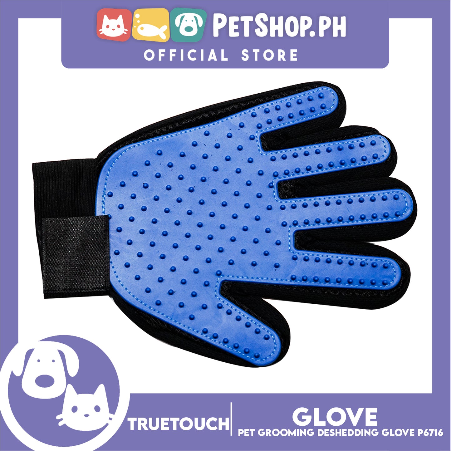 True Touch Pet Grooming Five Finger Deshedding Glove P6716 for Dogs & Cats