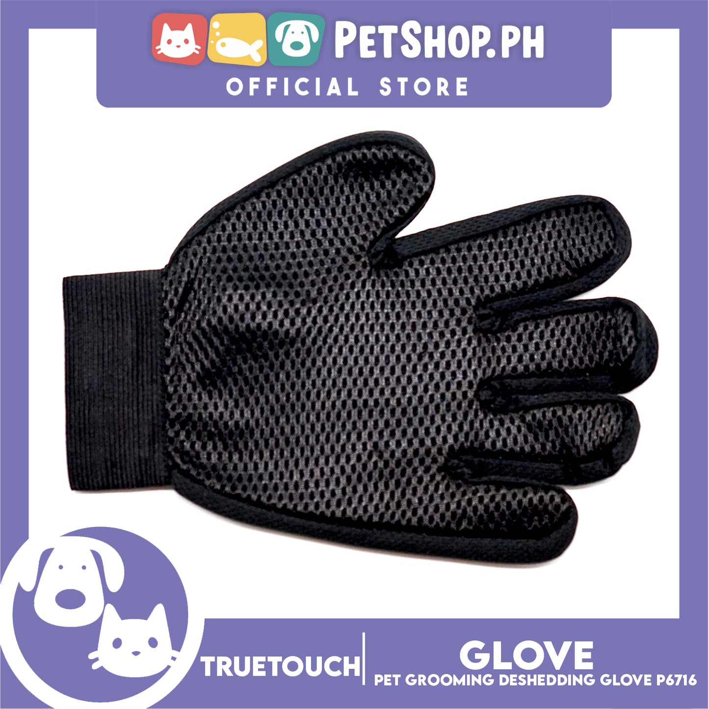 True Touch Pet Grooming Five Finger Deshedding Glove P6716 for Dogs & Cats