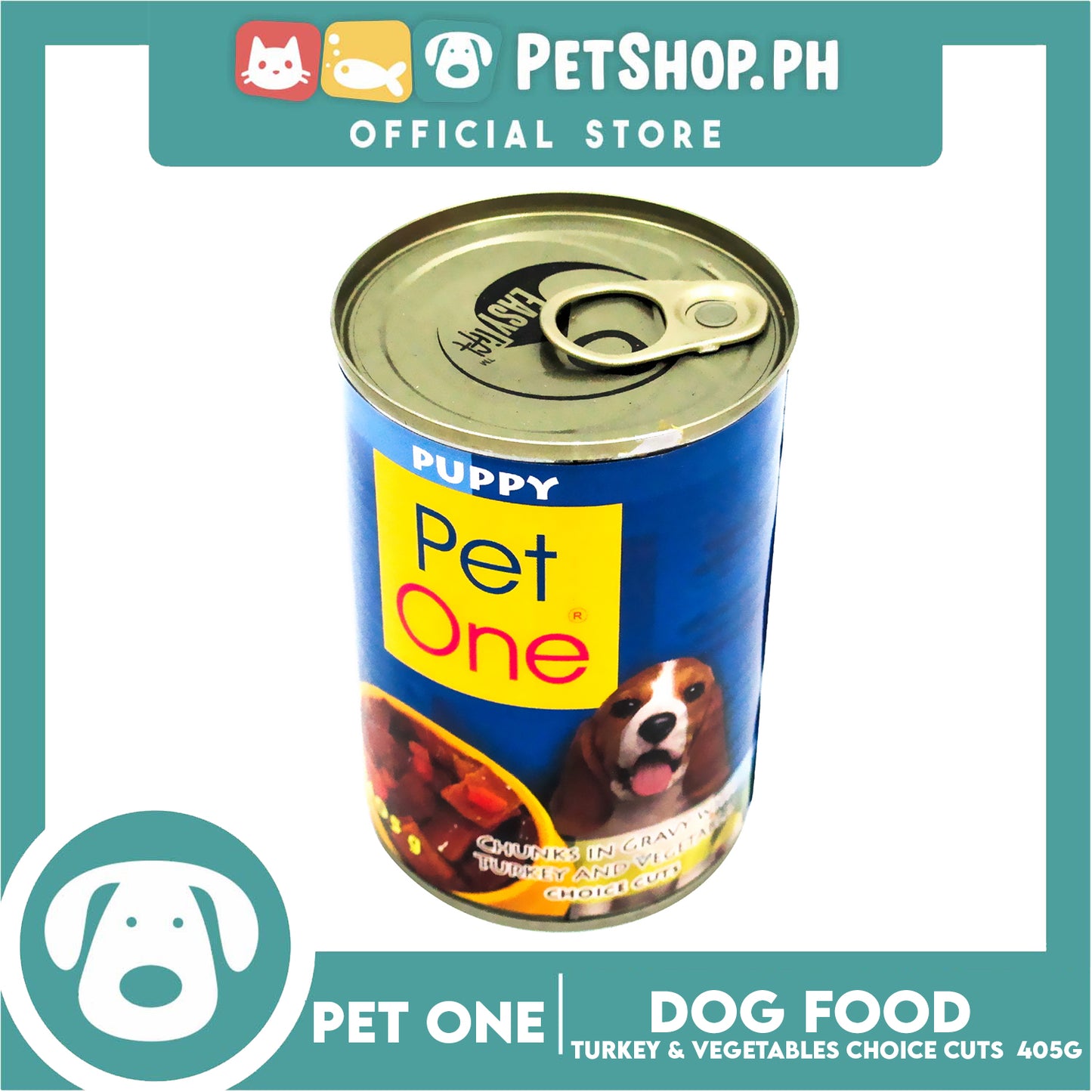 Pet One Puppy Wet Canned Dog Food 405g (Chunks In Gravy With Turkey And Vegetable Choice Cuts)