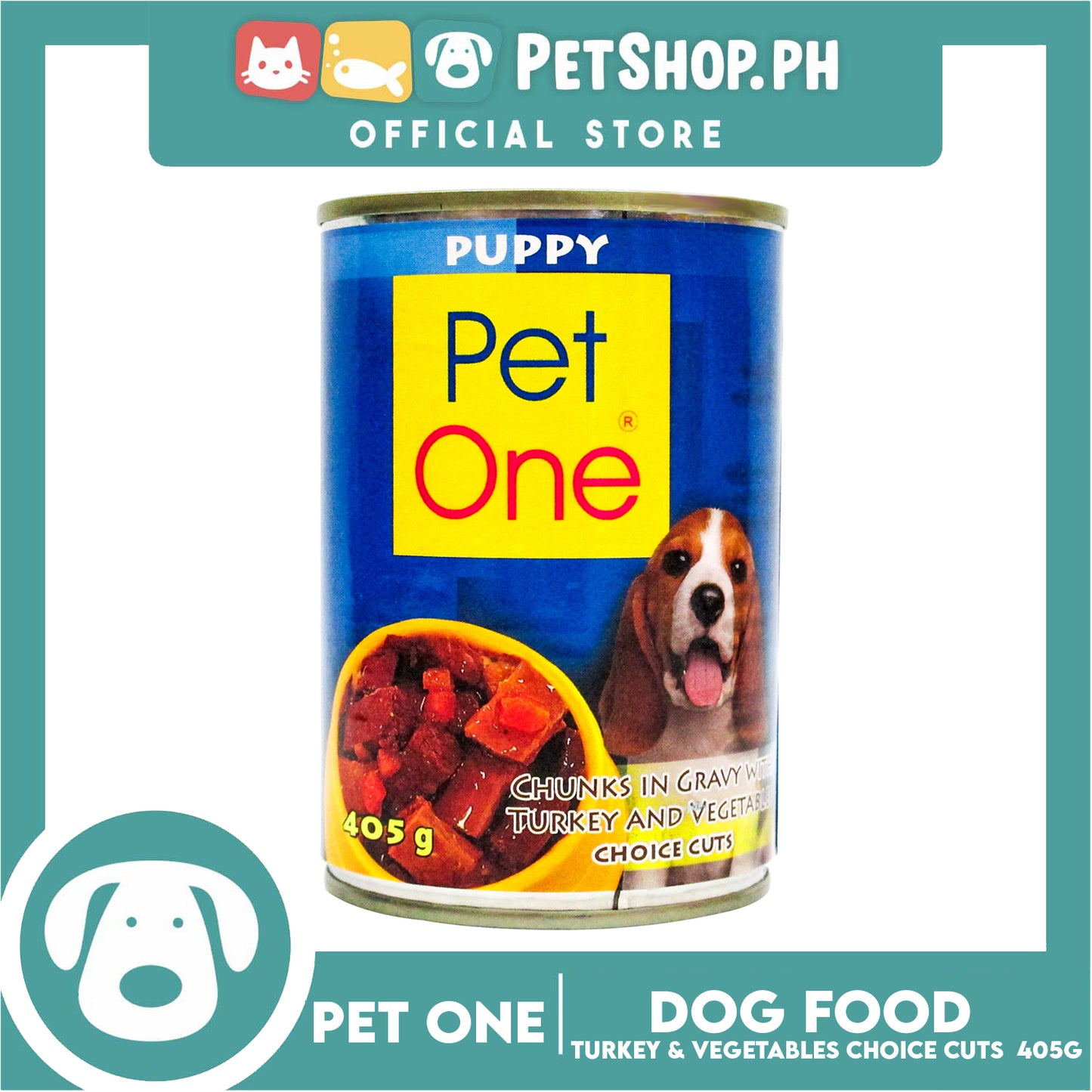 Pet One Puppy Wet Canned Dog Food 405g (Chunks In Gravy With Turkey And Vegetable Choice Cuts)