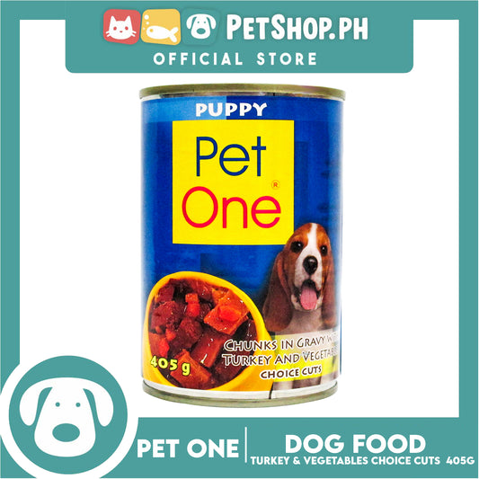 Pet One Puppy Wet Canned Dog Food 405g (Chunks In Gravy With Turkey And Vegetable Choice Cuts)