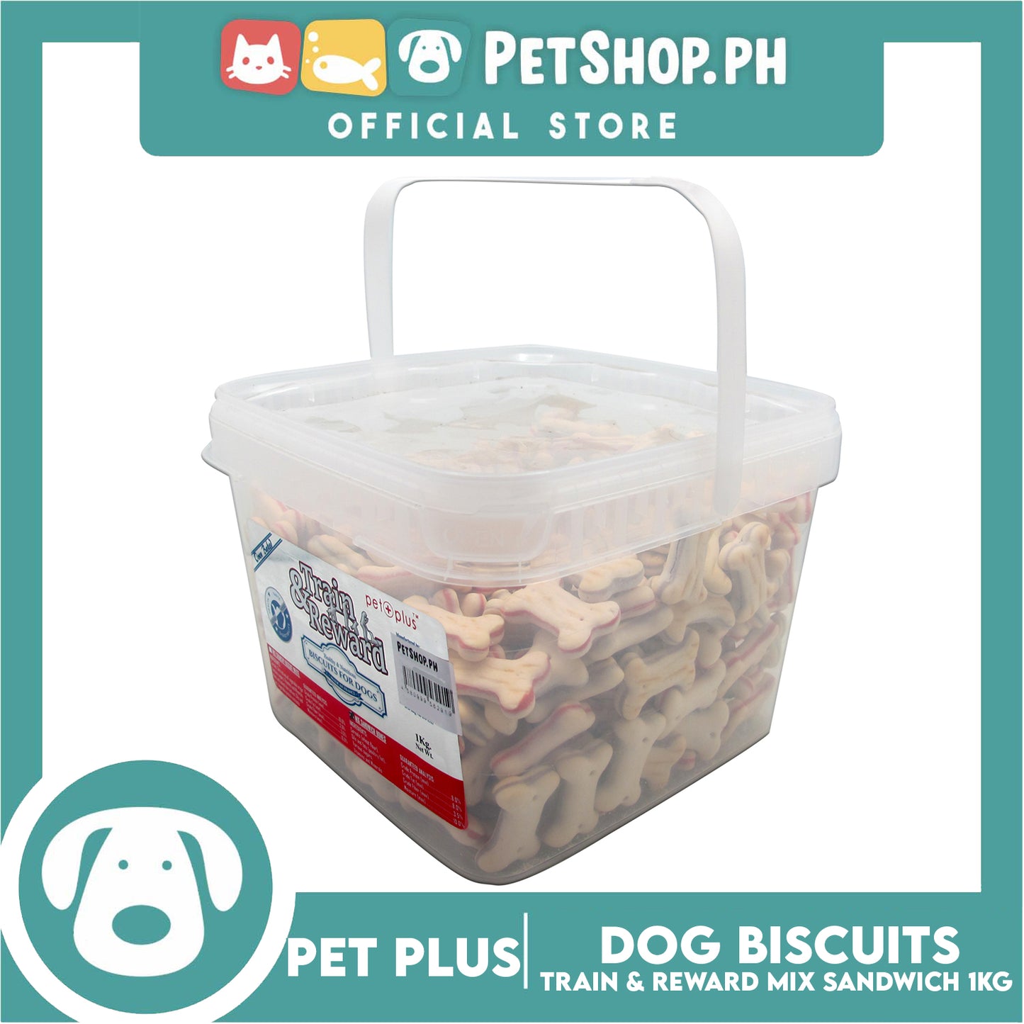 Pet Plus Train and Reward 1kg (Mix Sandwiches Bones Biscuits) Healthy and Nutritious Biscuits For Dogs