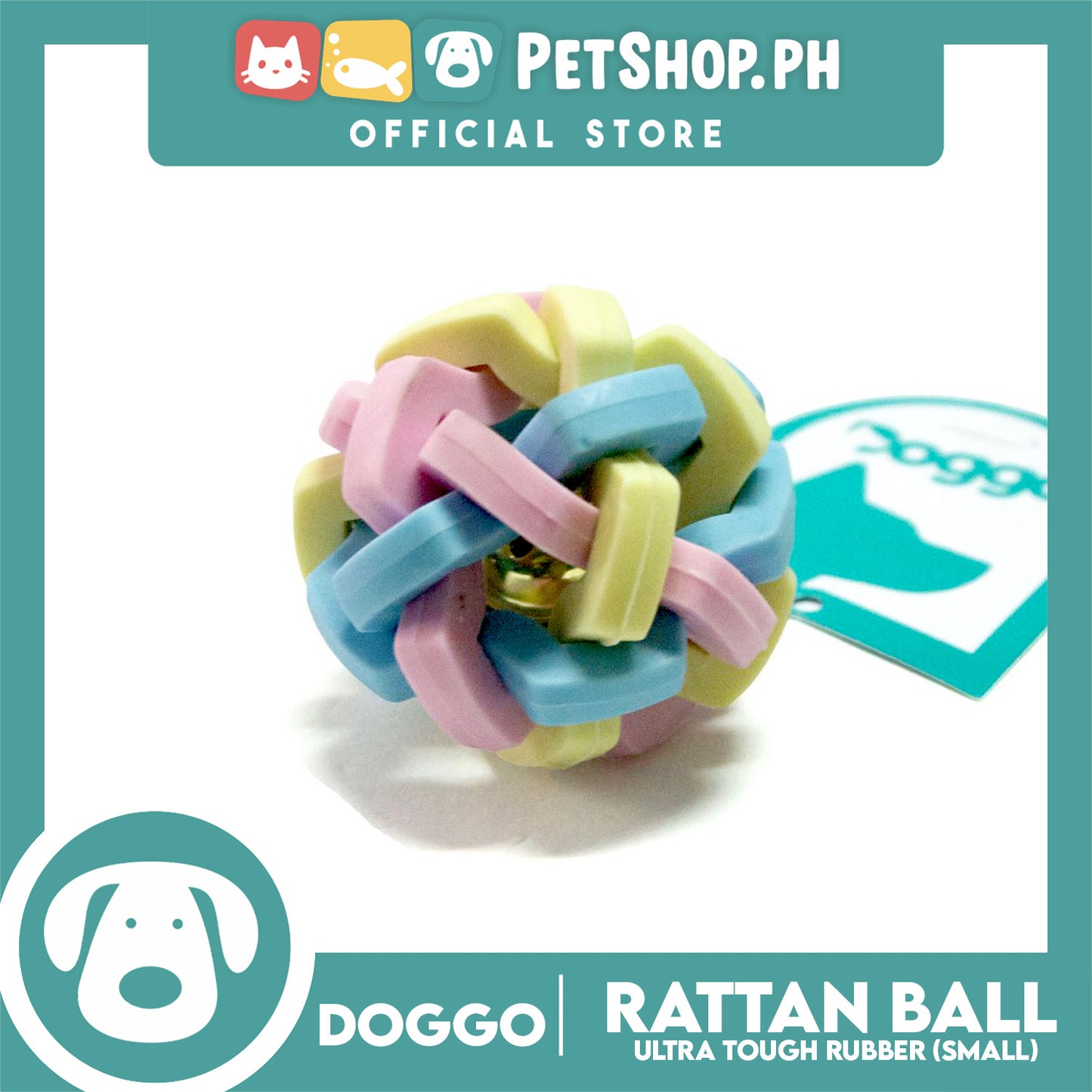 Doggo Rattan Ball Rubber with Bell (Small) Toy for Dog