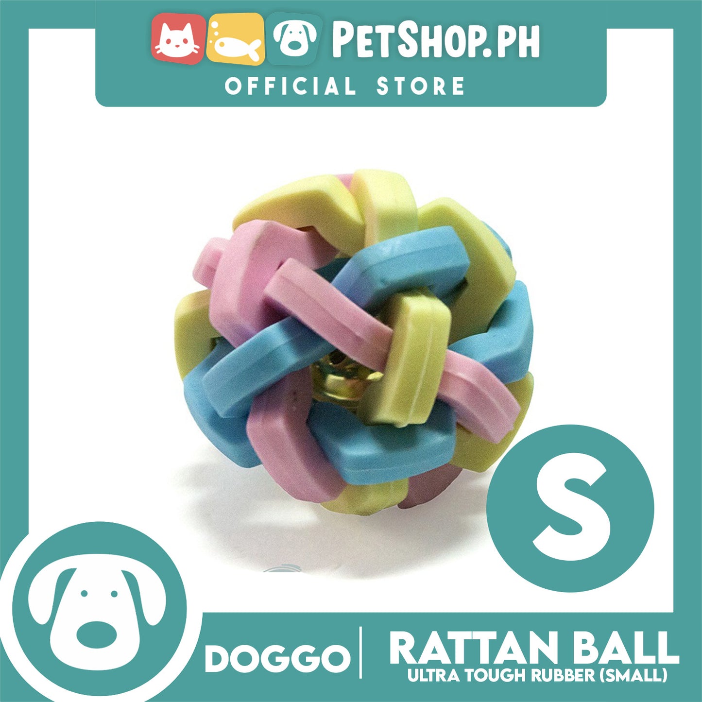 Doggo Rattan Ball Rubber with Bell (Small) Toy for Dog