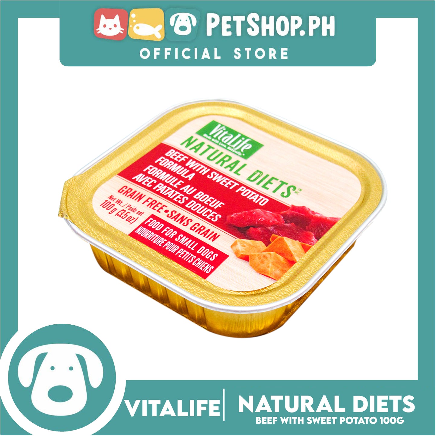 VitaLife Natural Diets, Grain Free 100g (Beef With Sweet Potato Formula) Dog Food for Small Dogs, Dog Wet Food