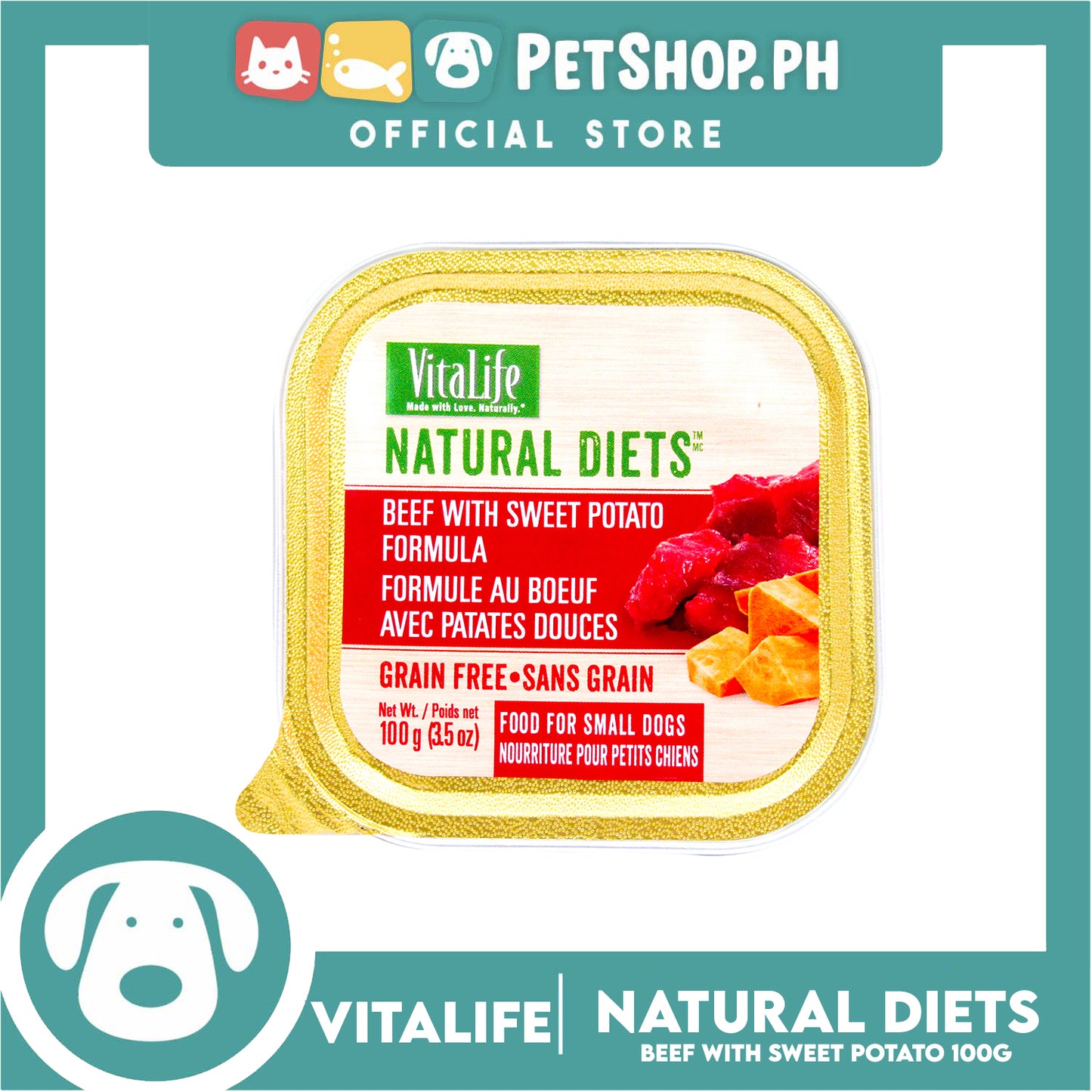 VitaLife Natural Diets, Grain Free 100g (Beef With Sweet Potato Formula) Dog Food for Small Dogs, Dog Wet Food