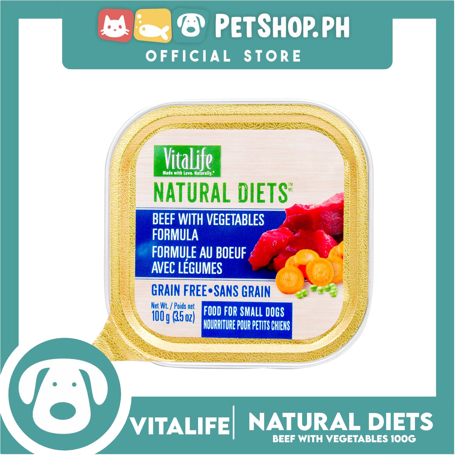 VitaLife Natural Diets, Grain Free 100g (Beef With Vegetables) Dog Food for Small Dogs, Dog Wet Food