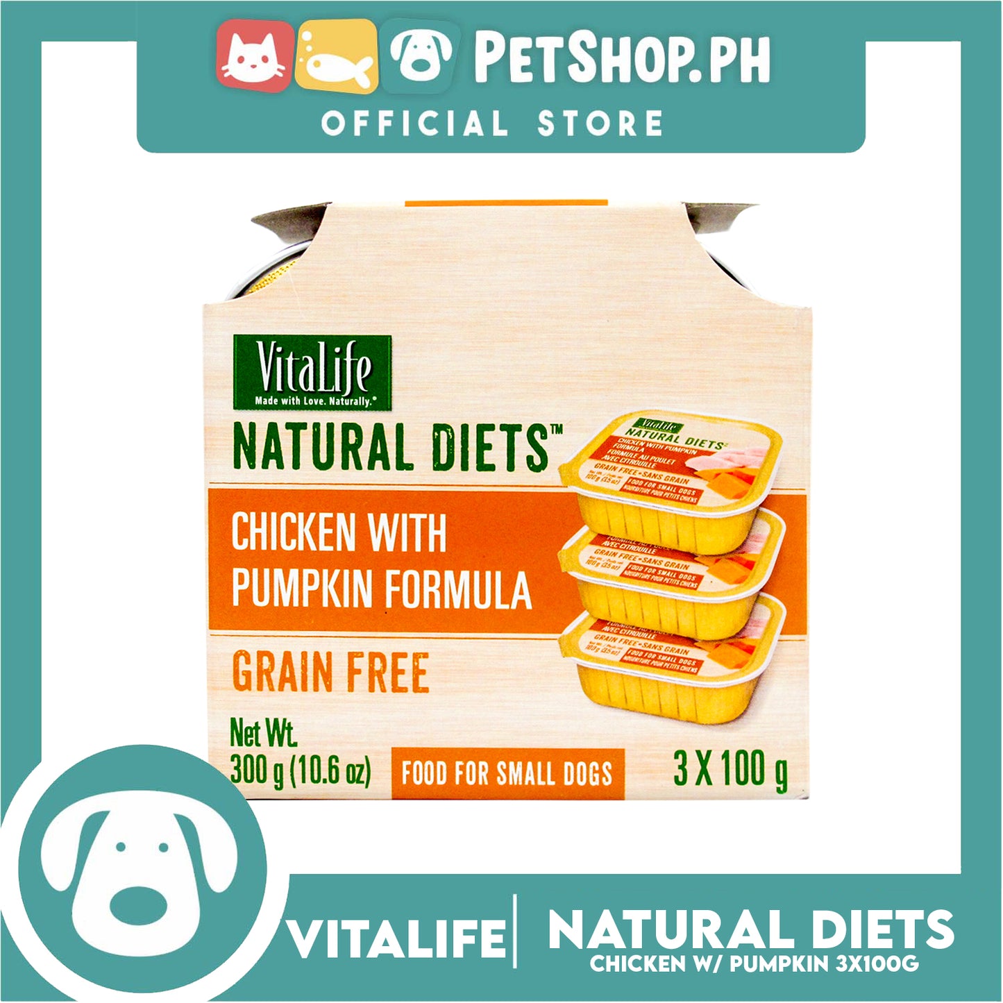 3pcs VitaLife Natural Diets, Grain Free 100g (Chicken With Vegetables) Dog Food for Small Dogs, Dog Wet Food