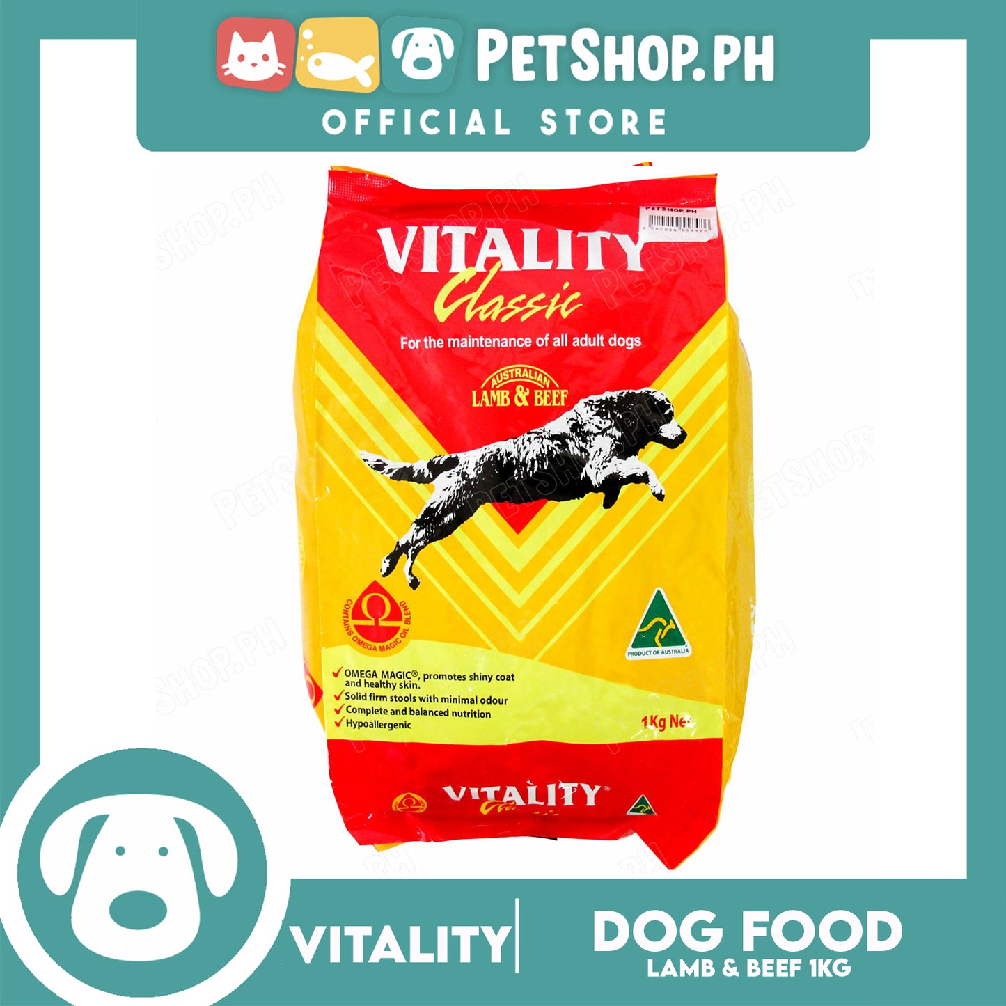 Vitality Classic Dog Food 1kg Super Premium Dog Food For Adult Dogs (Lamb And Beef) Dog Food, Dog Dry Food