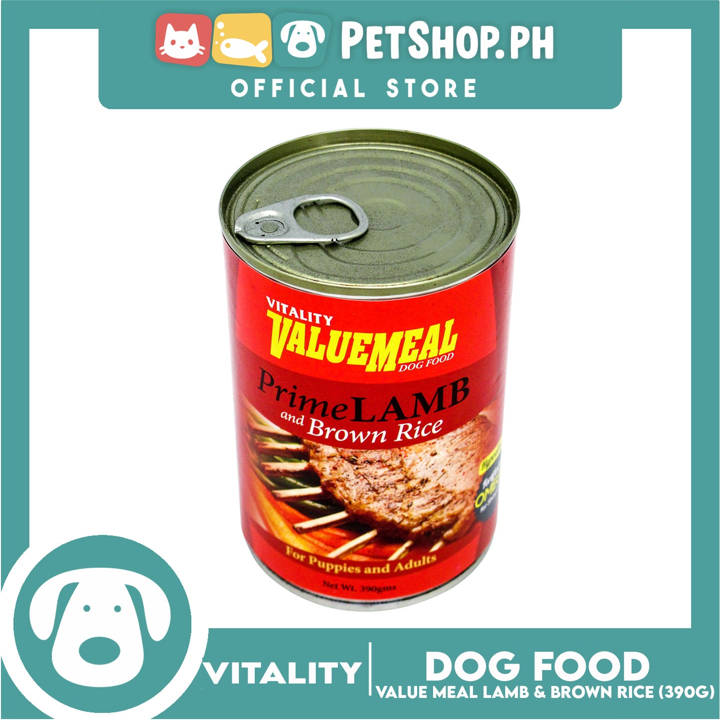 Vitality ValueMeal Canned Dog Food For Puppies And Adults 390g (Prime Lamb And Brown Rice) Dog Food, Dog Wet Food