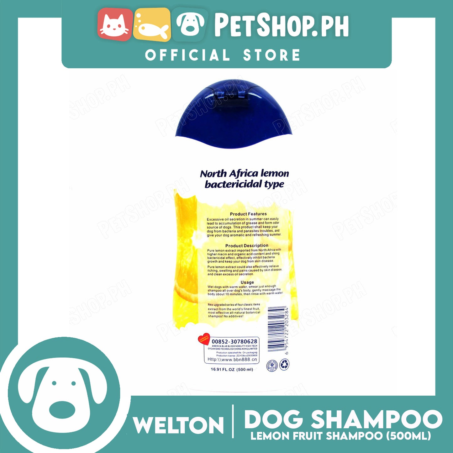 Welton All Natural Lemon Fruit Shampoo 500ml Dog Grooming, Dog Shampoo