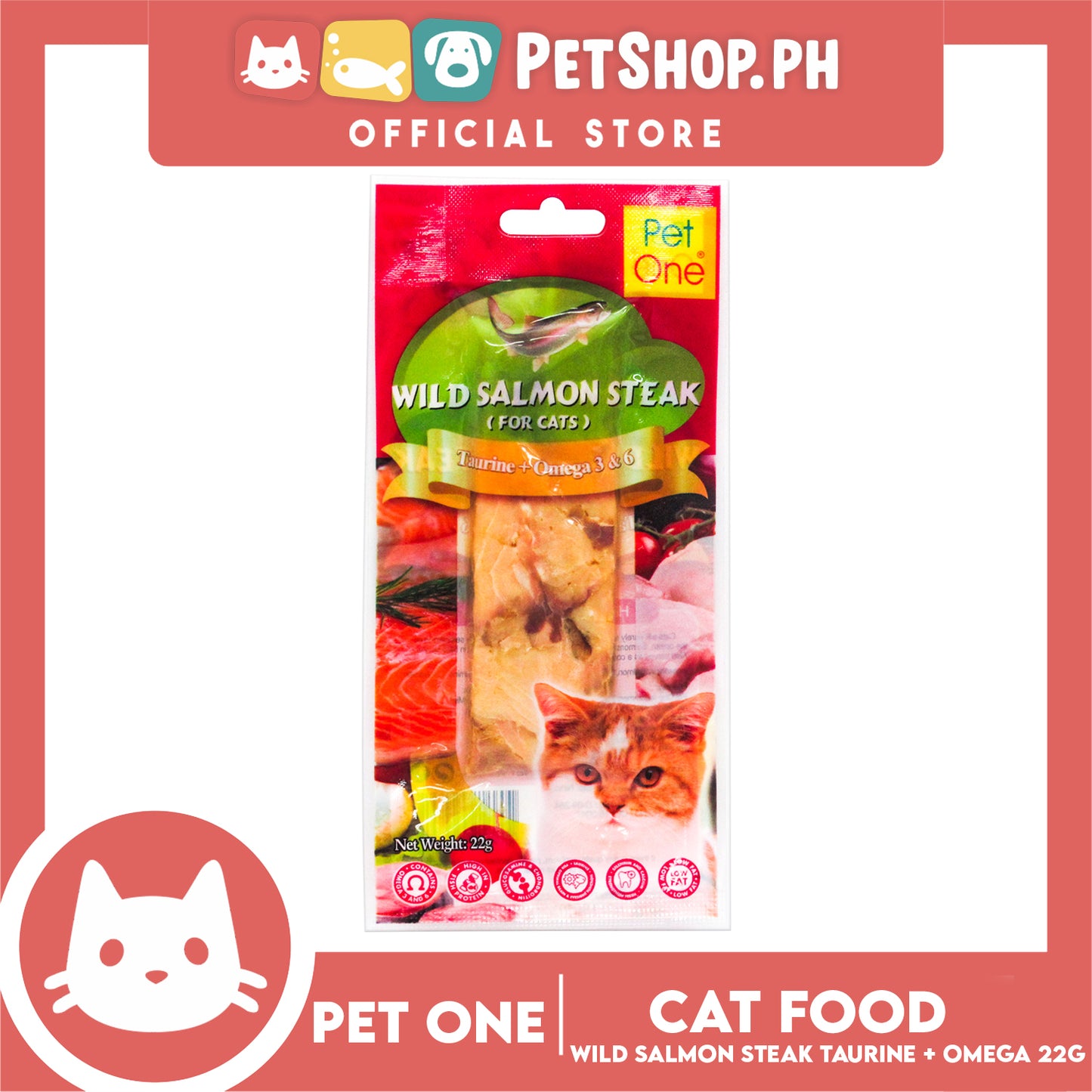 Pet One Wild Salmon Steak 22g Taurine And Omega 3 And 6 (For Cats)