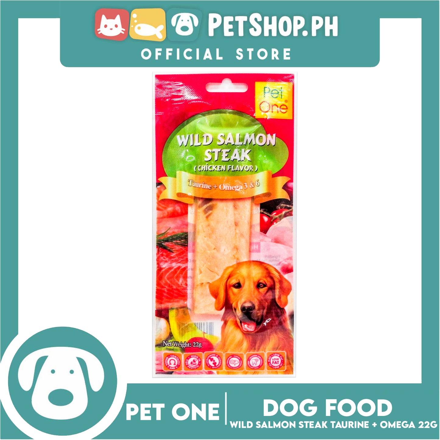 Pet One Wild Salmon Steak, Chicken Flavor 22g Taurine And Omega 3 And 6 (For Dogs)