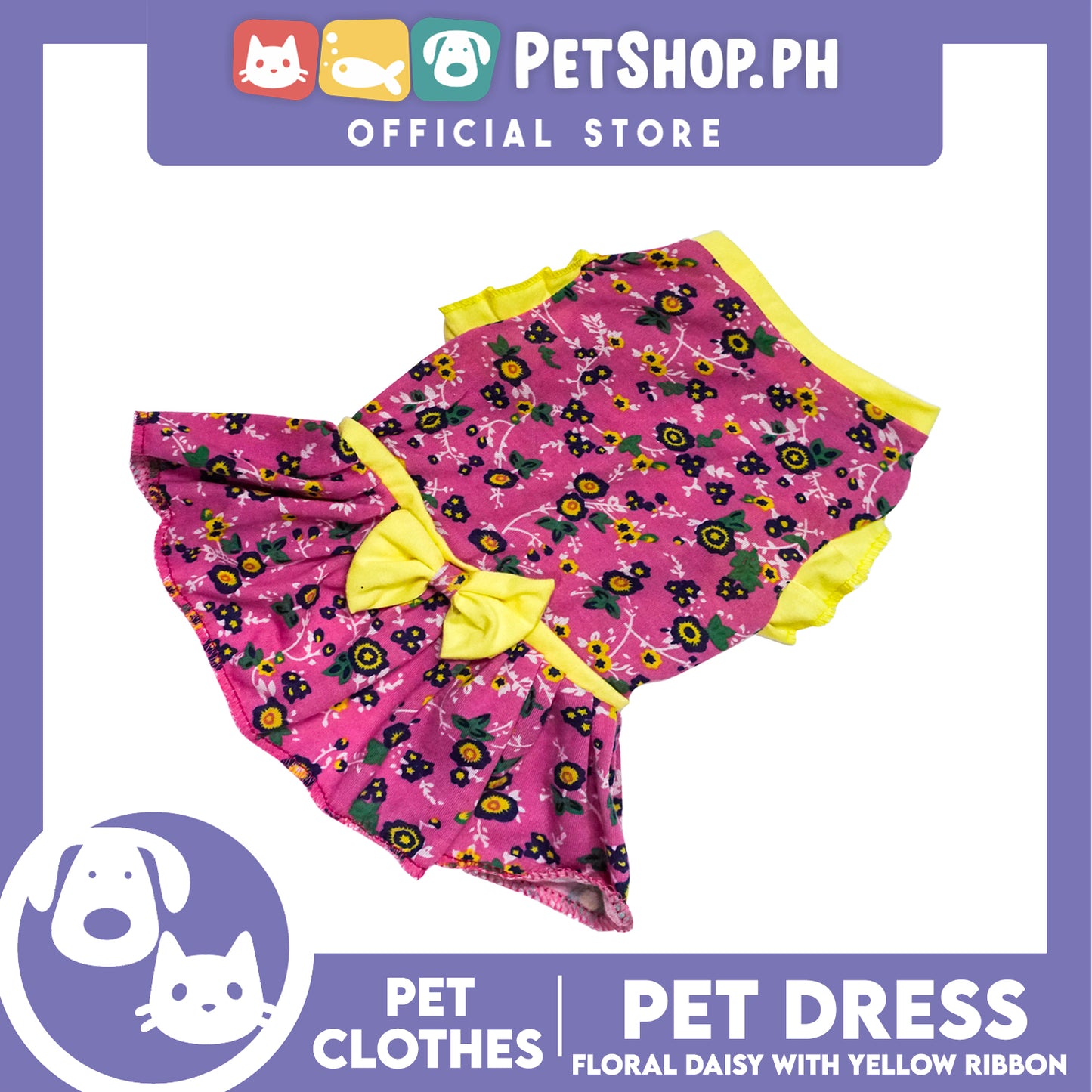 Pet Dress Floral Daisy with Yellow Ribbon (Small) Pet Dress Clothes Perfect for Dog