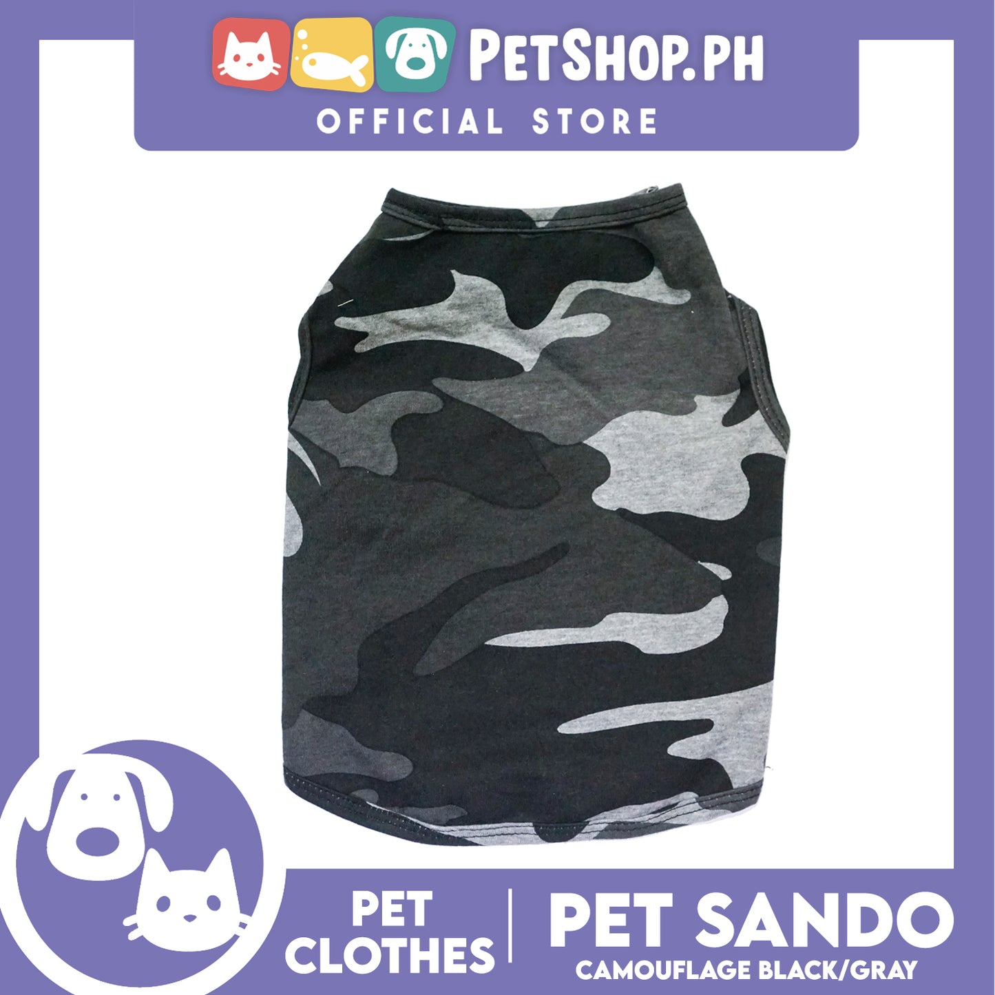 Pet Sando Camouflage Black/Gray (Large) Pet Shirt Clothes Dress Perfect fit for Dogs