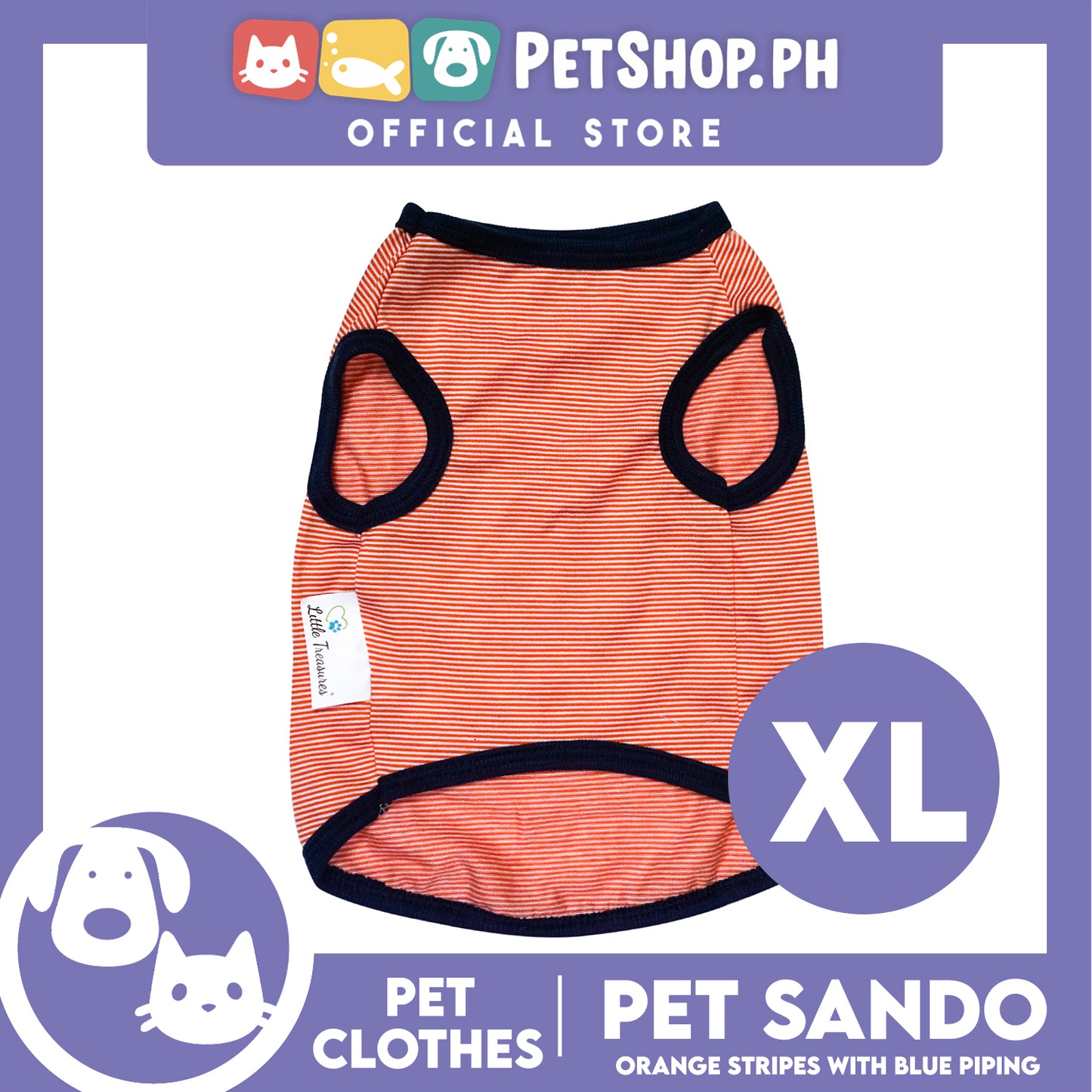 Pet Sando Orange Stripes with Blue Piping (Extra Large) Pet Shirt Clothes Perfect fit for Dogs