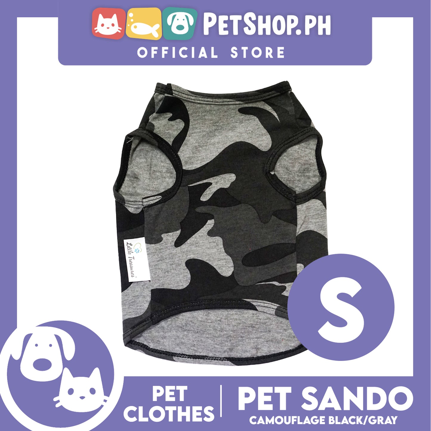 Pet Sando Camouflage Black/Gray (Small) Pet Shirt Clothes Dress Perfect fit for Dogs