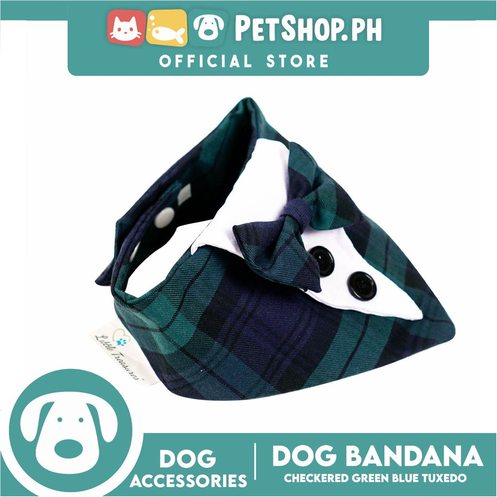 Dog Pet Bandana Blue and Green Checkered Tuxedo Design Washable Scarf (Extra Small)