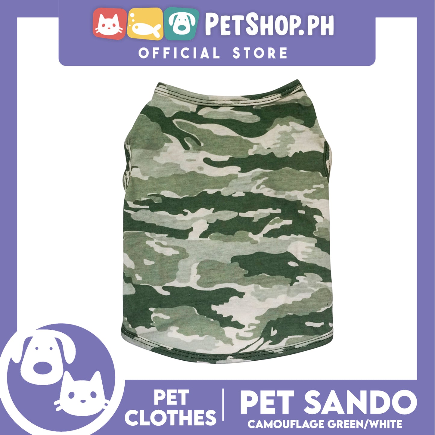 Pet Sando Camouflage Green/White (Small) Pet Shirt Clothes Perfect fit for Dogs