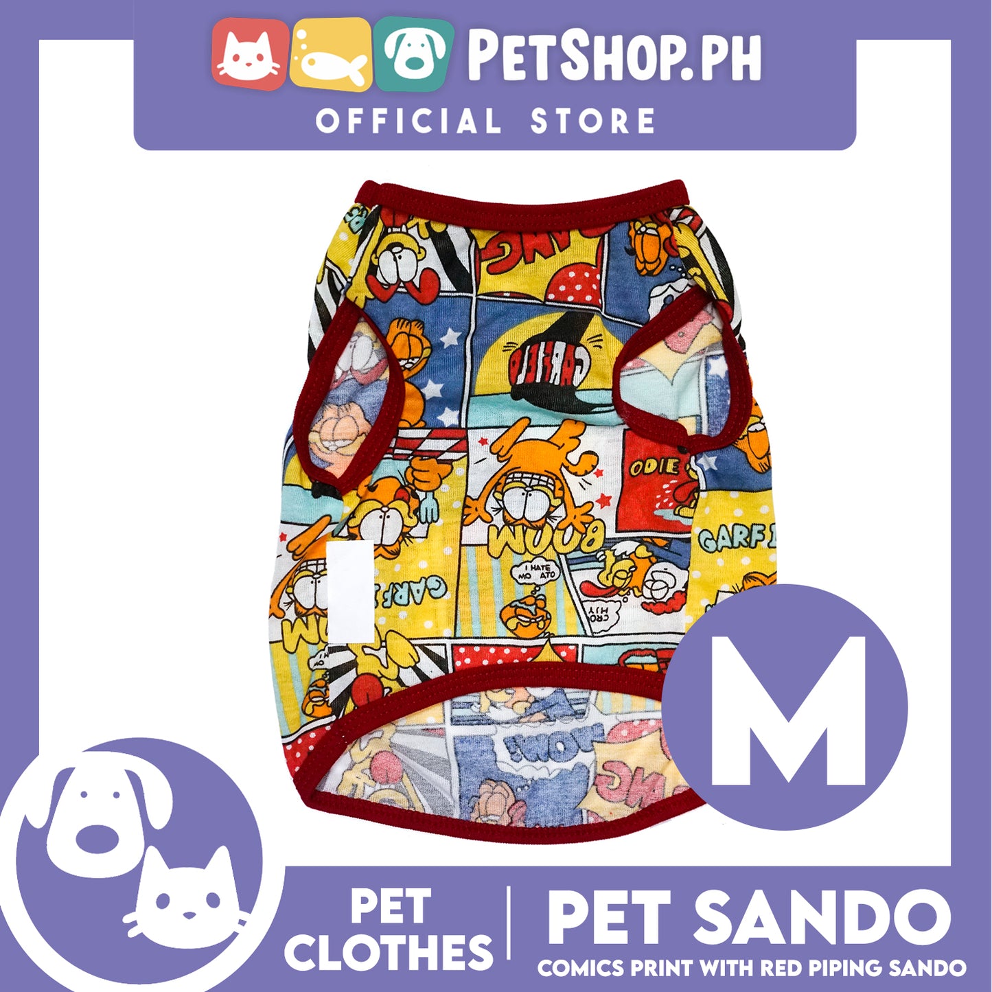 Pet Sando Comics Print with Red Piping (Medium) Pet Shirt Clothes Perfect fit for Dogs