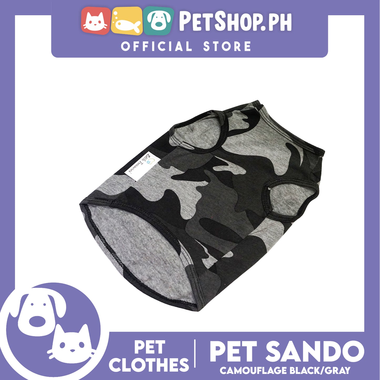 Pet Sando Camouflage Black/Gray (Small) Pet Shirt Clothes Dress Perfect fit for Dogs