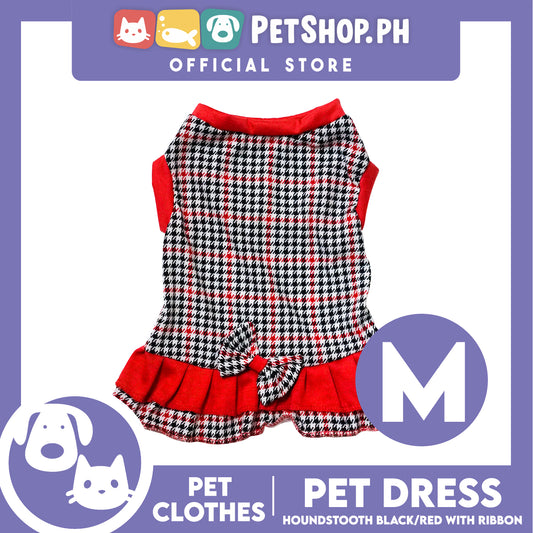 Pet Dress Houndstooth Black/Red with ribbon (Medium) Pet Dress Clothes Perfect for Dogs