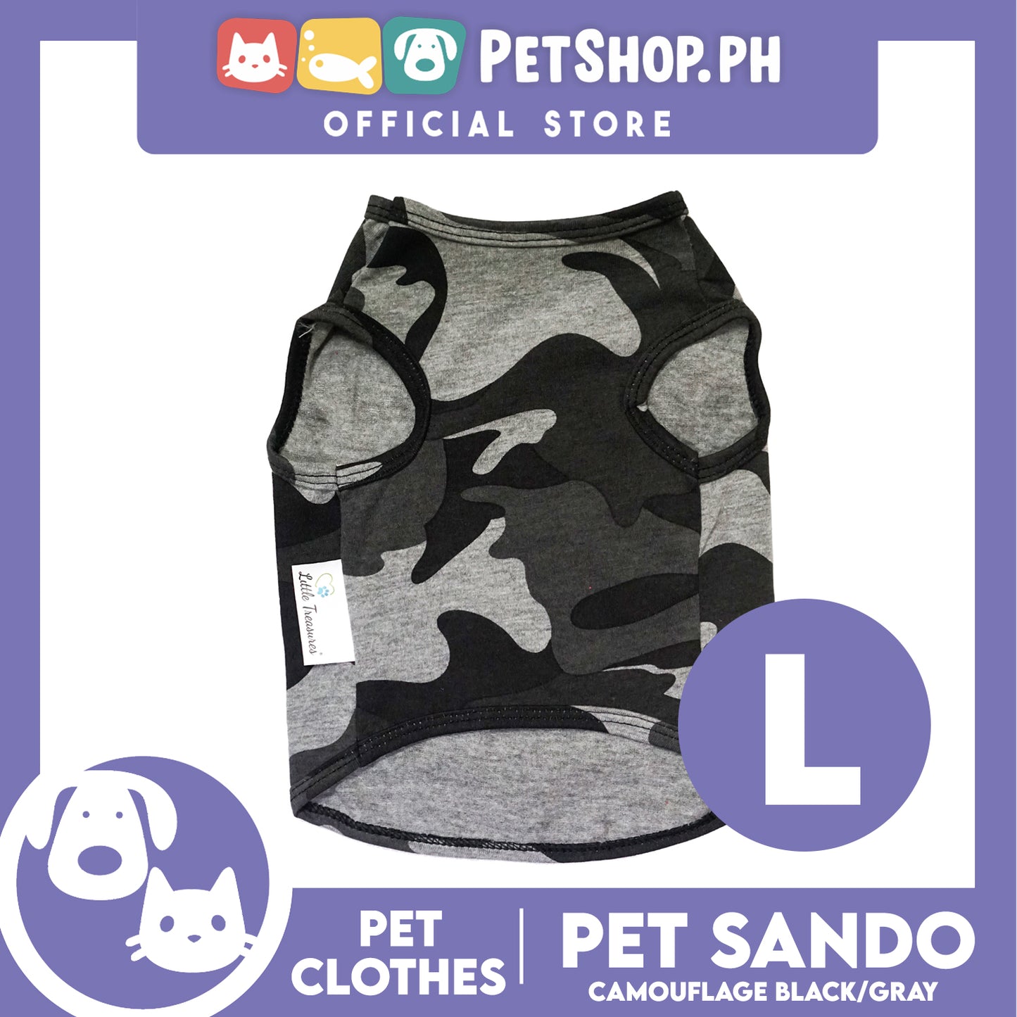 Pet Sando Camouflage Black/Gray (Large) Pet Shirt Clothes Dress Perfect fit for Dogs